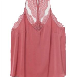 H&M Dark pink lace-trimmed satin tank top